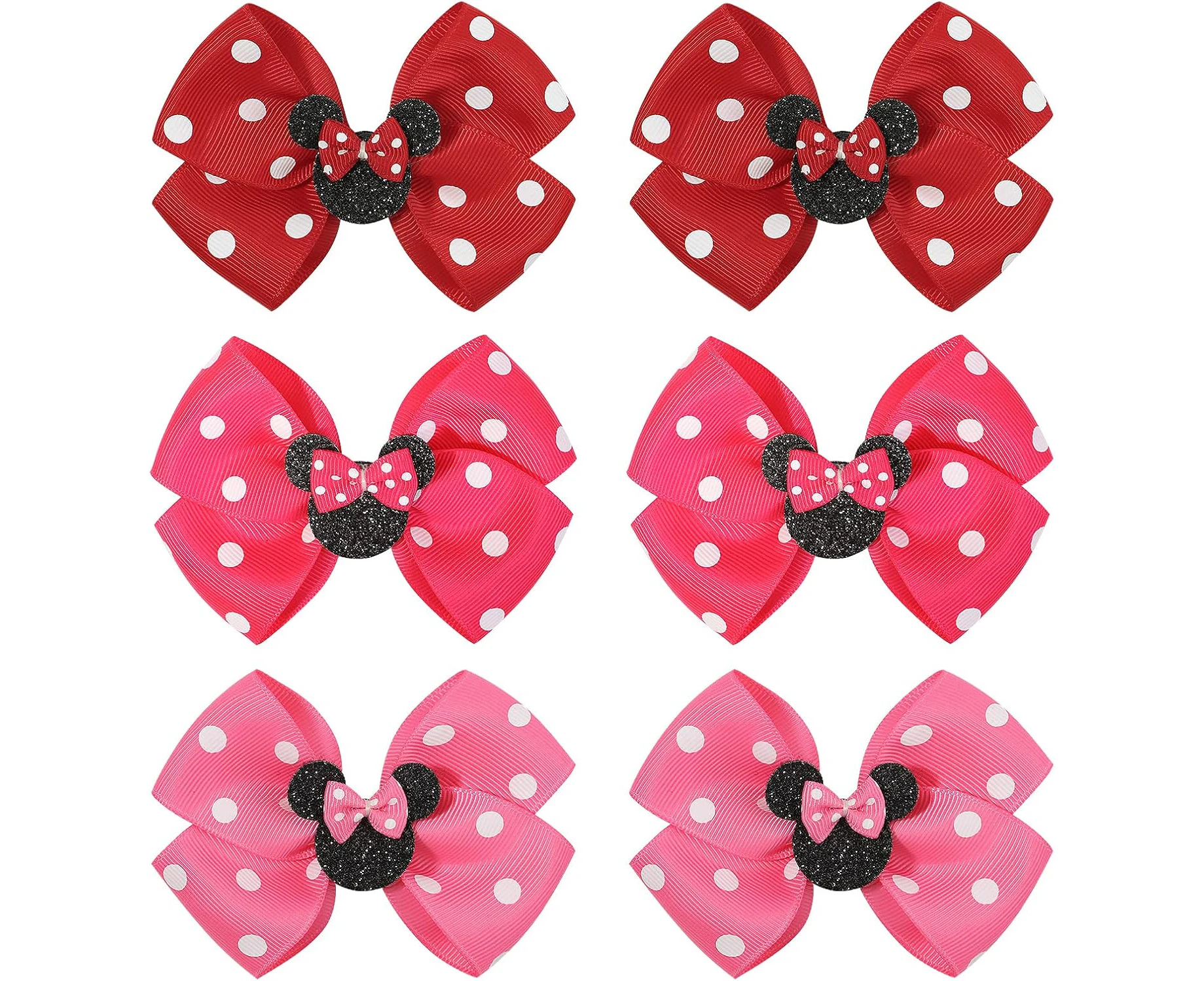 Baby Hair Accessory Set: 6 Piece Mouse Ear Bows and Clips for Girls, Women - Birthday, Party, or Everyday Wear