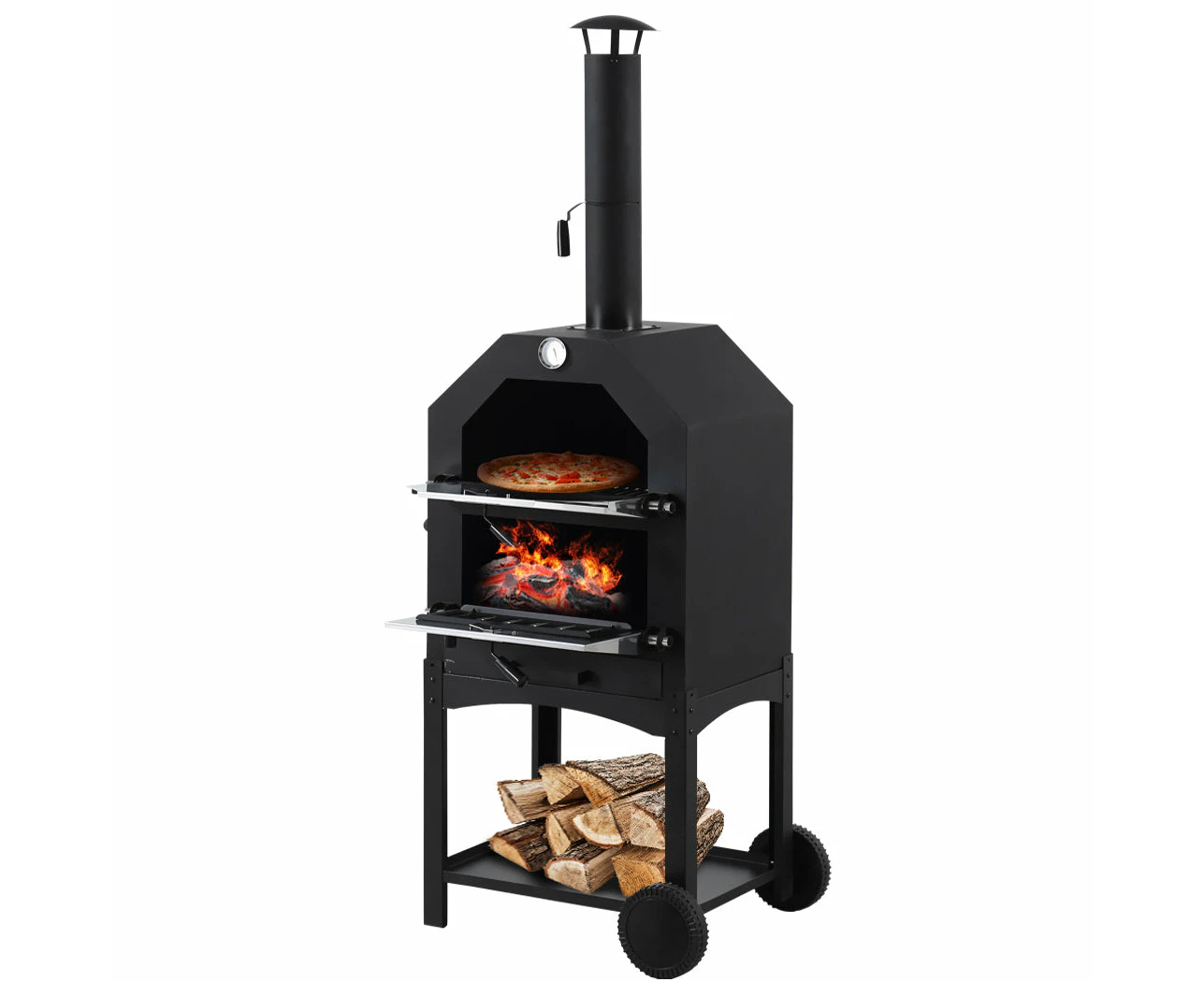 3in1 Charcoal BBQ Grill Steel Pizza Oven Smoker Outdoor Portable Barbecue Camp