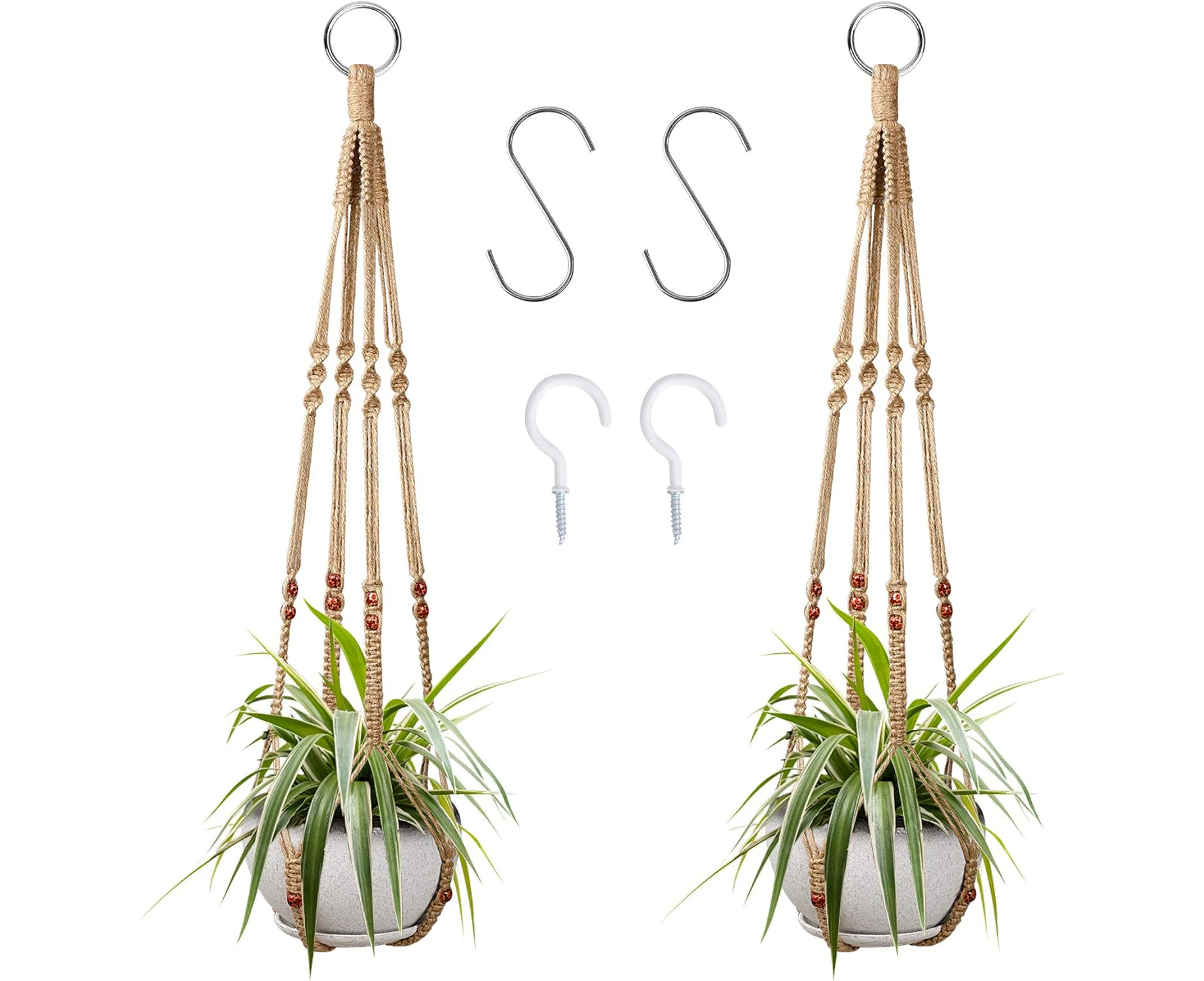 Augshy 2 Pcs Plant Hangers Hanging Plant Holder for Indoor Outdoor Decor Macrame Hanging Planter Basket with 4 Hooks(35 Inch)