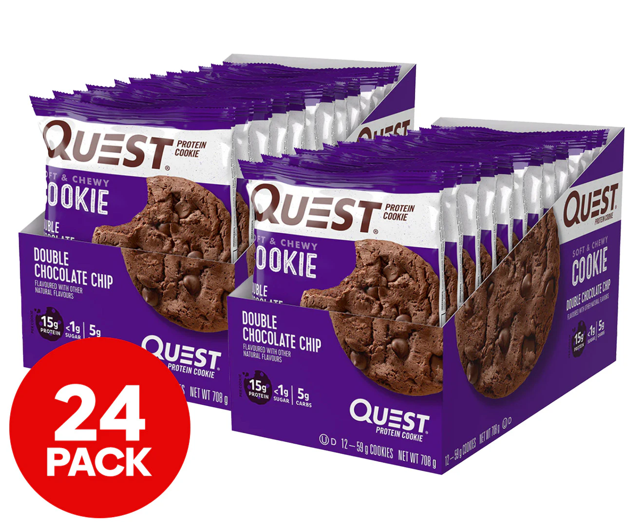 2 x QUEST Protein Cookie 12Pk 59G Double Choc Chip