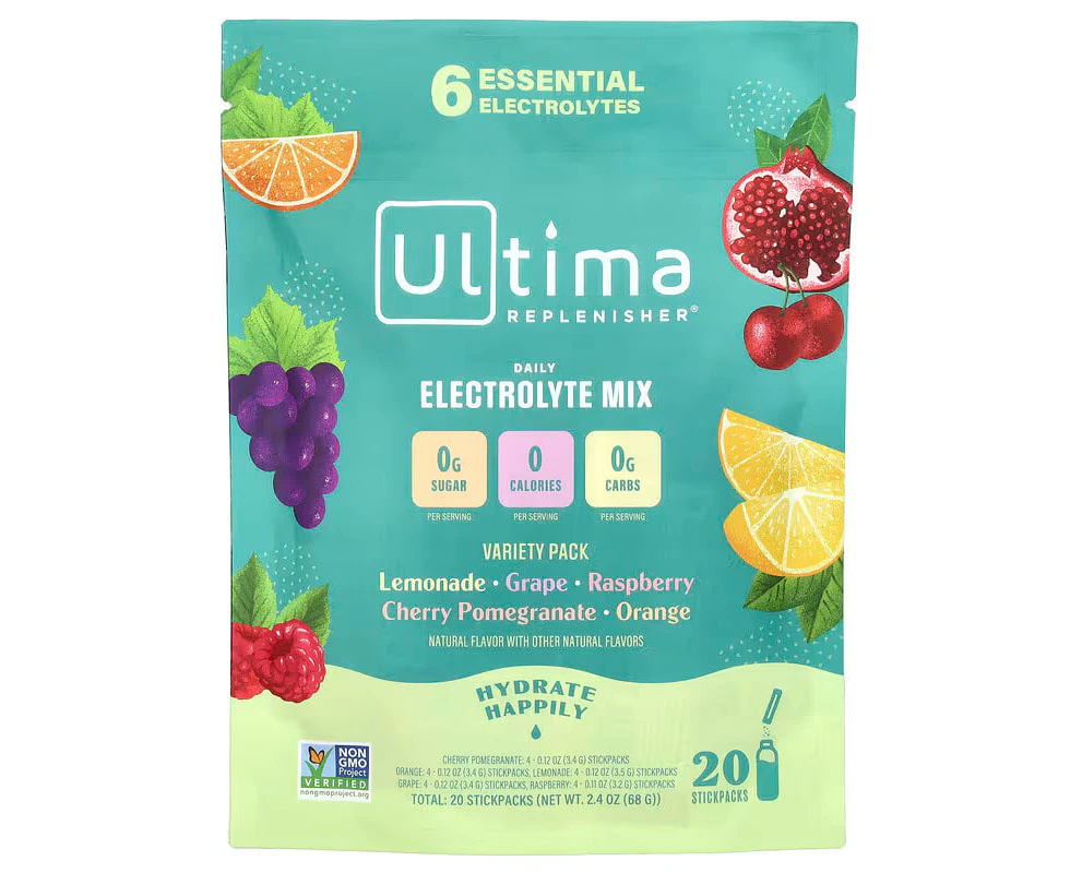 ULTIMA REPLENISHER 6 Essential Electrolytes, Variety Pack, 20 Stickpacks - Flavour Set 2