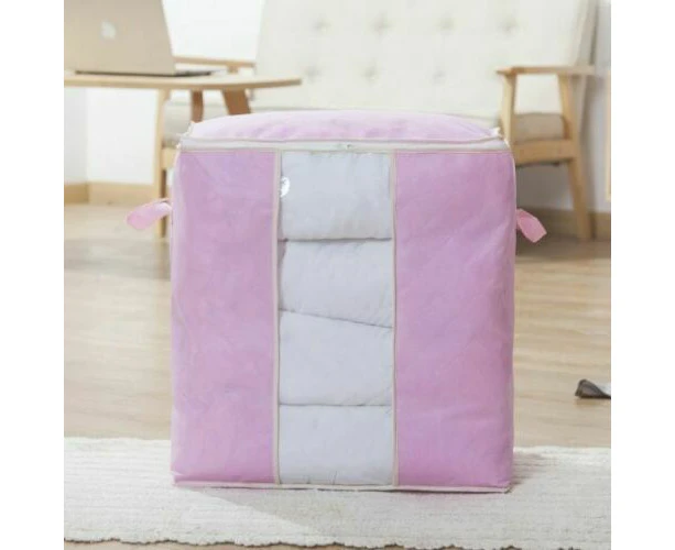 Clothes Quilt Blanket Storage Bag Nonwoven Fabric Organizer - Pink, 1PC