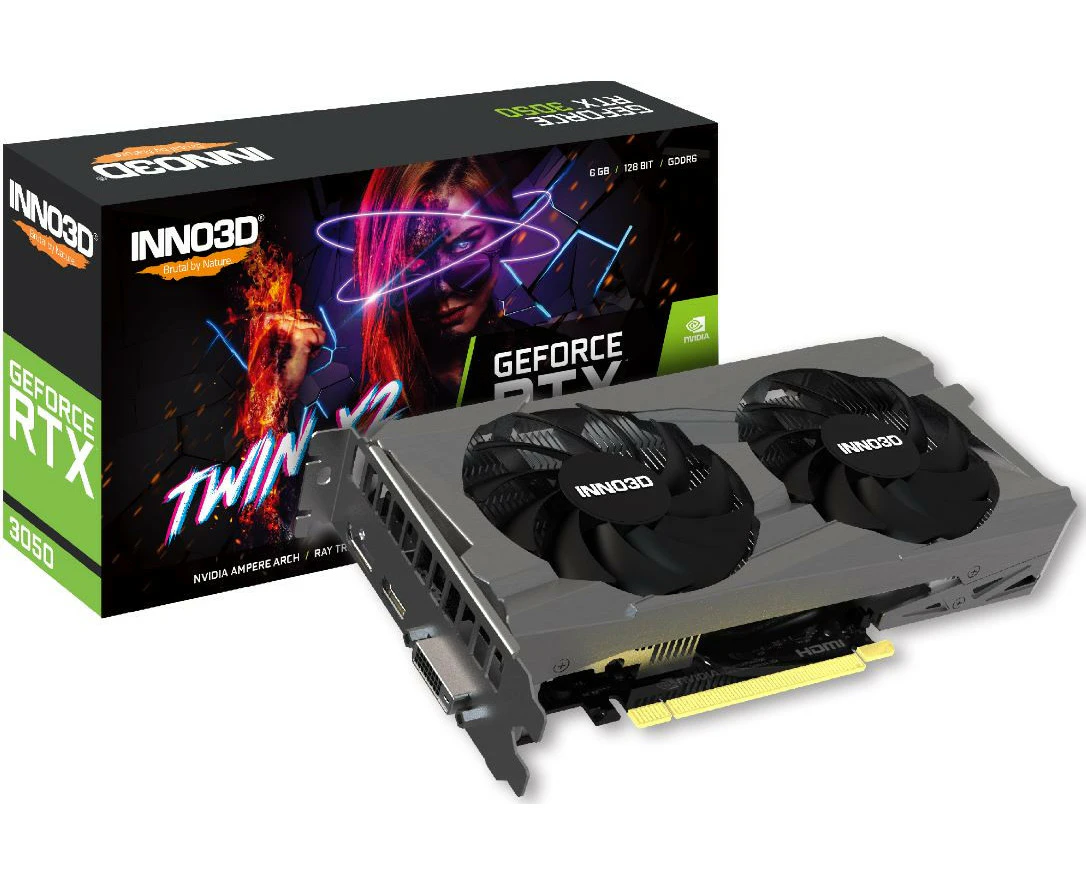 INNO3D nVidia GeForce RTX 3050 TWIN X2 GPU 6GB GDDR6, 1470MHz Boost Clock, RAM 14Gbps, 1xDP, 1xHDMI, 1x DVI,