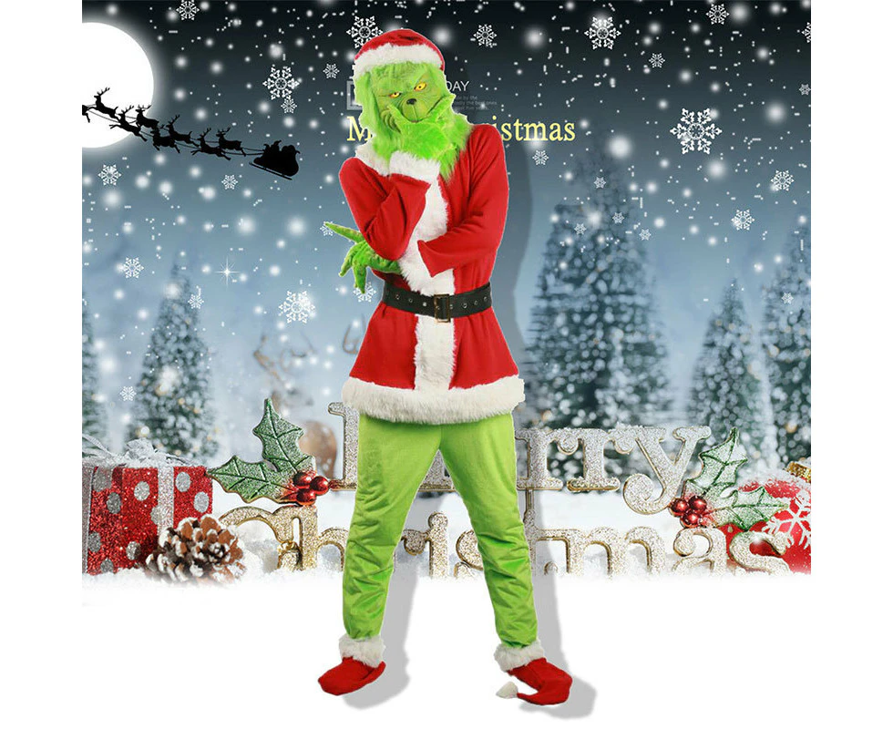 Christmas Adult Grinch Deluxe Santa Costume With Mask Christmas Day Party Fancy Dress Ball Cosplay