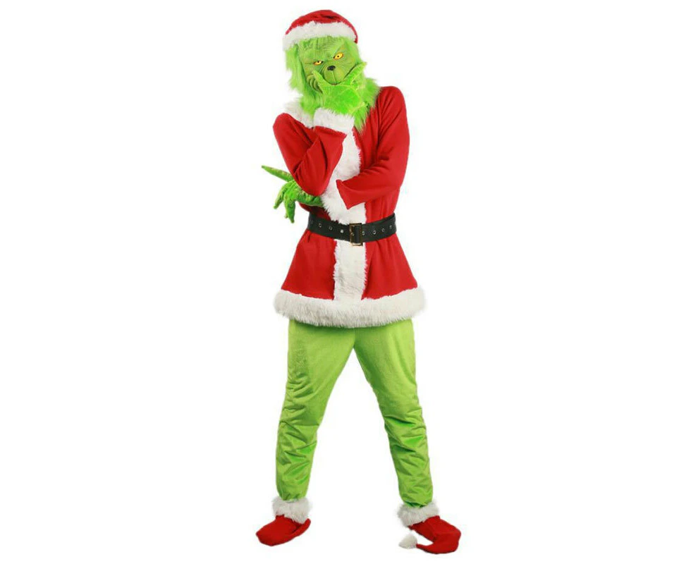 Christmas Adult Grinch Deluxe Santa Costume With Mask Christmas Day Party Fancy Dress Ball Cosplay