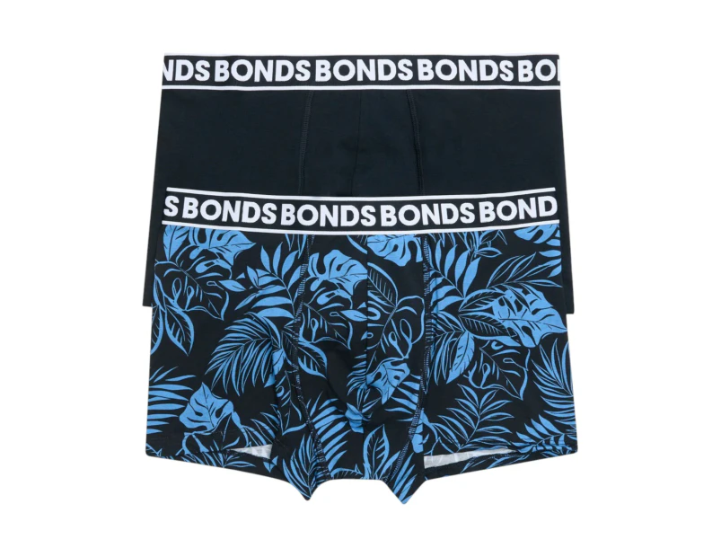 10 x Bonds Mens Everyday Faves Trunks Black/ Blue Underwear Cotton/Elastane