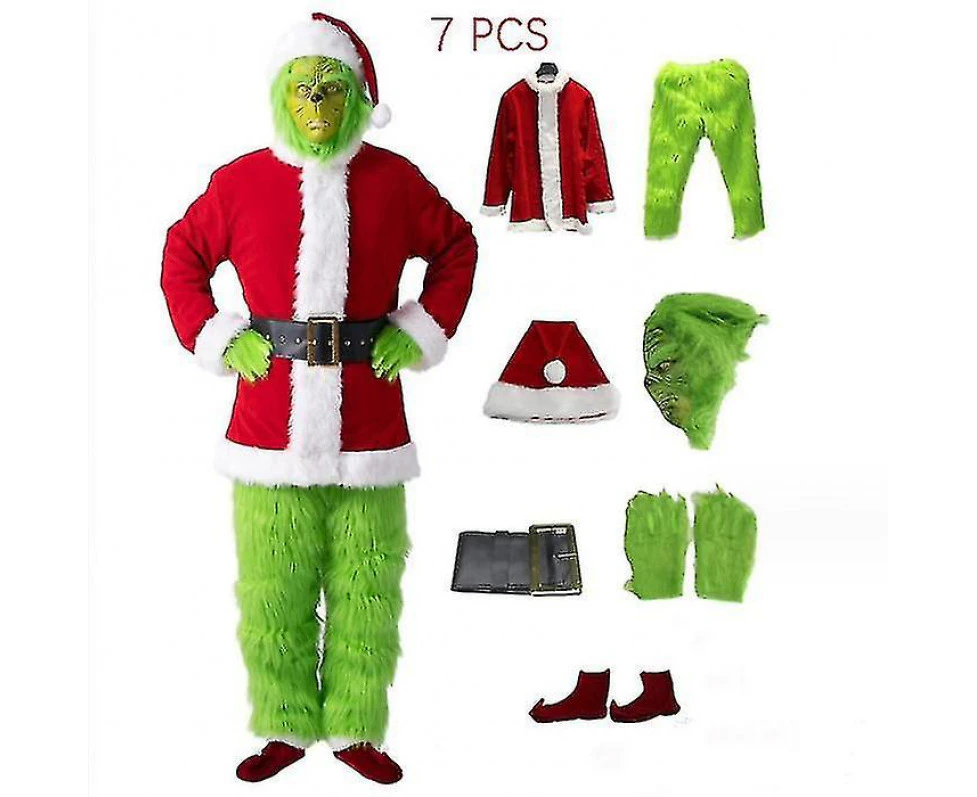 The Grinch Costume Christmas Cosplay Adult Santa Costume Outfits Set   Mask A