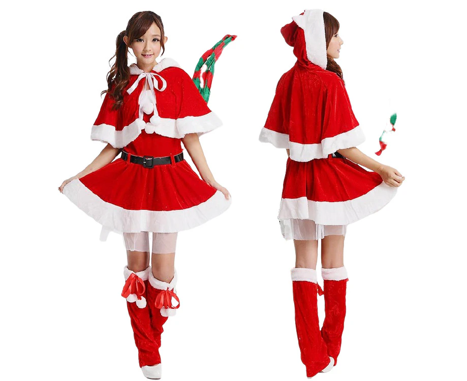 Christmas Costume For Women Mrs. Santa Clauses Costume Velvet Corsets Dress Plush Lace Up Shawl Cape Hat Santa Clauses Sweeties Costume