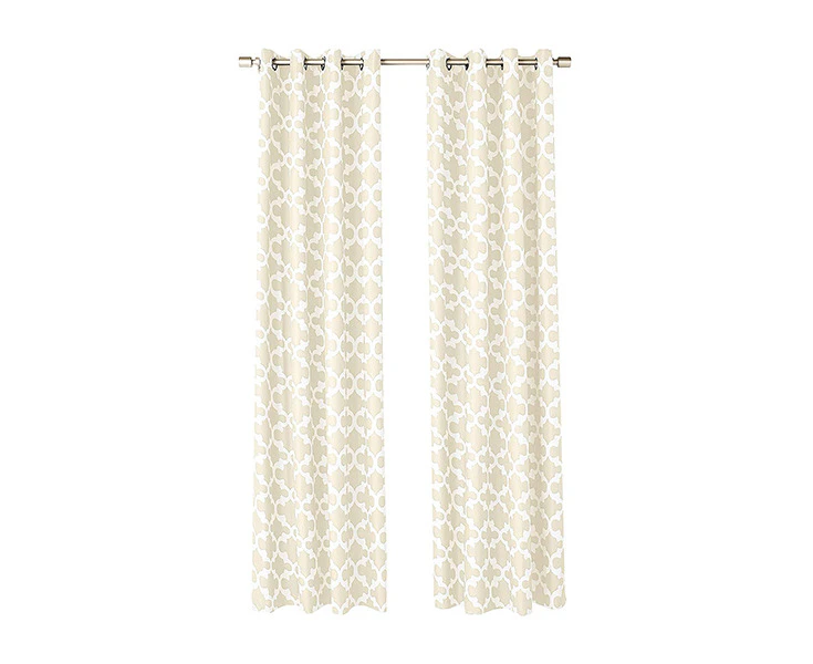 2-PANEL BEIGE GEOMETRIC BLACKOUT CURTAINS