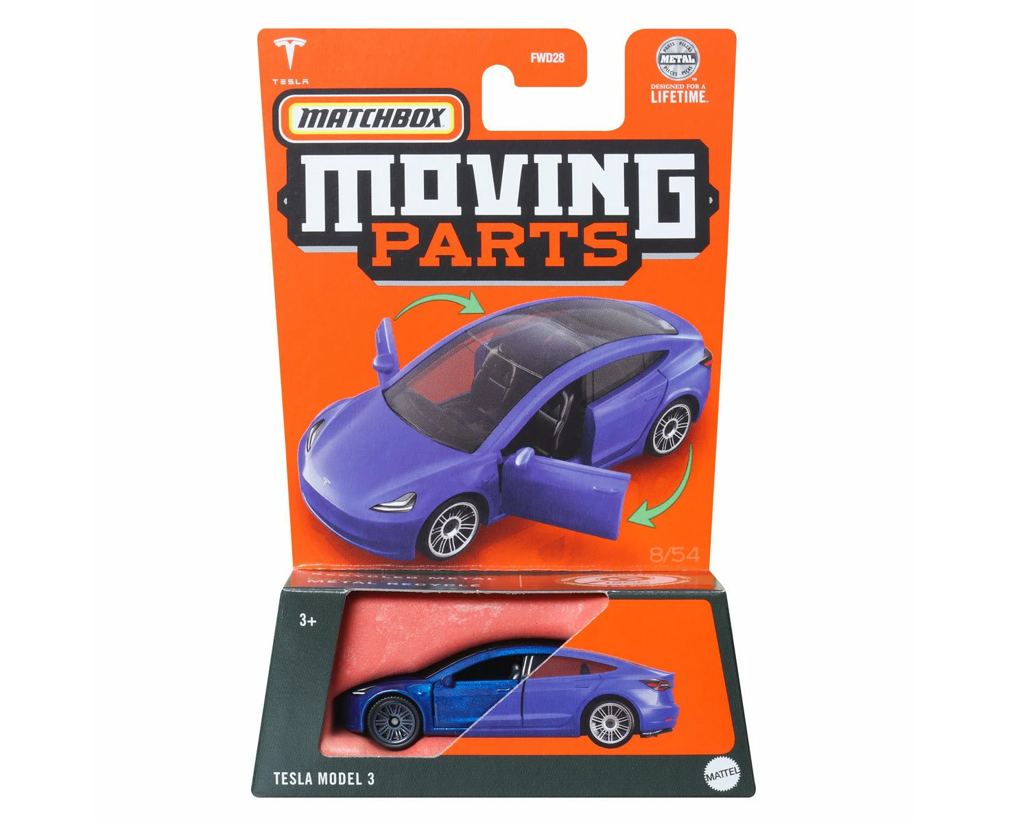 Matchbox Moving Parts 2024 Mix 2 Vehicles - Tesla 3 Purple