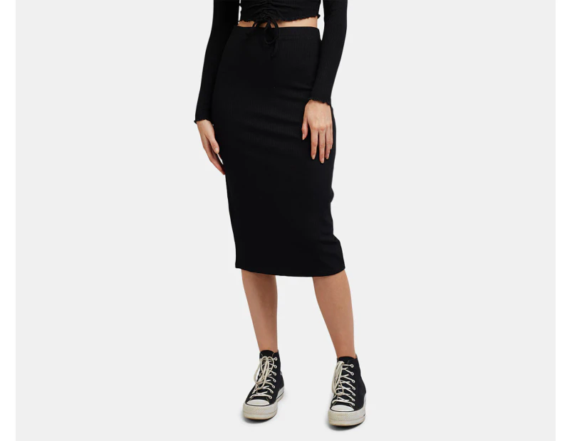 All About Eve Women's AAE Rib Midi Skirt - Black