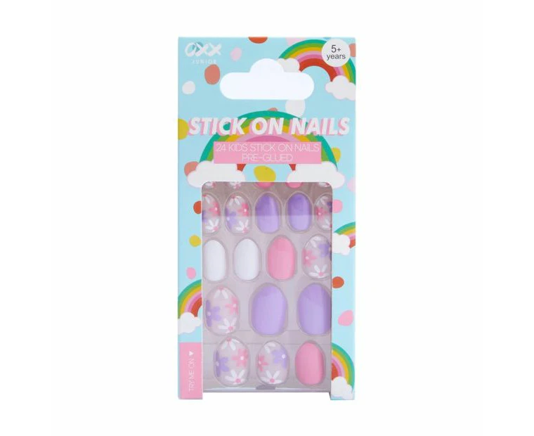 24 Pack Kids Pre-Glued Stick-On Nails, Oopsy Daisy - OXX Junior