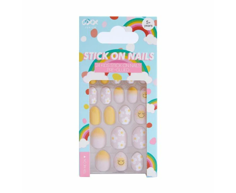 24 Pack Kids Pre-Glued Stick-On Nails, Sunshine and Daisies - OXX Junior