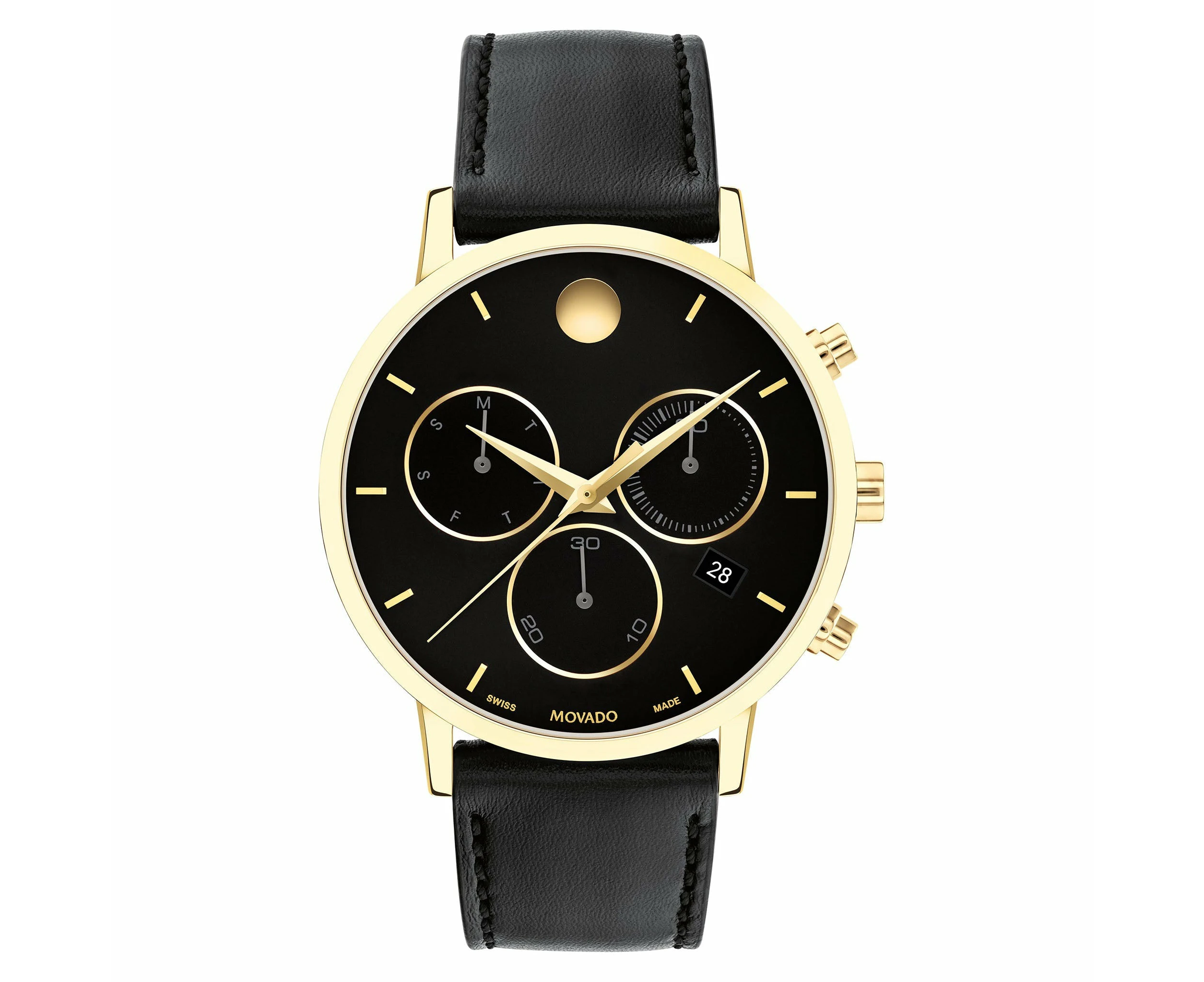 Movado Black Leather Chronograph Men's Swiss Made Watch - 607779