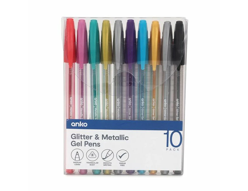 10 Pack Glitter and Metallic Gel Pens - Anko