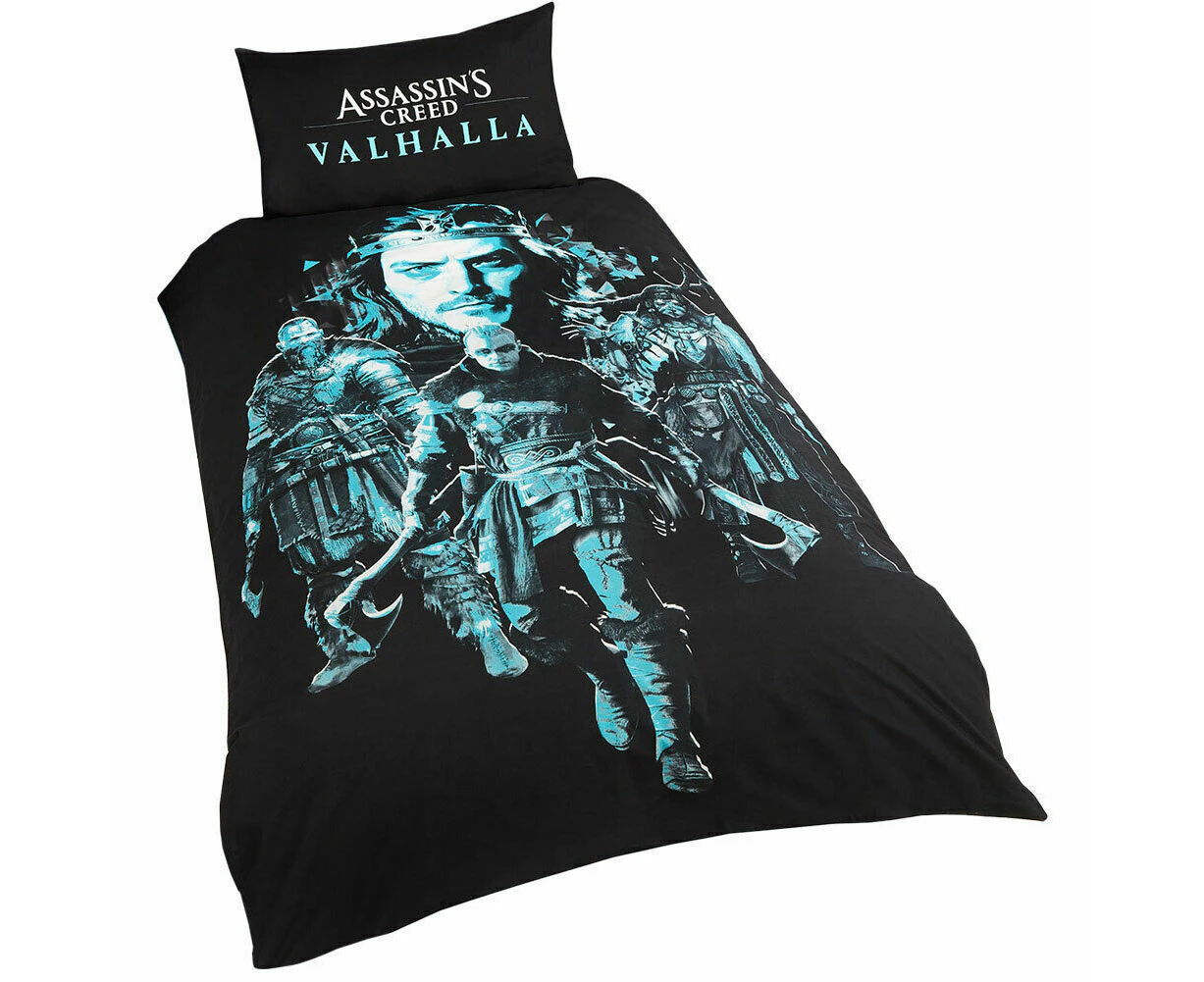 Assassins Creed Valhalla Reversible Duvet Cover Set (Black/Blue) - SG19355