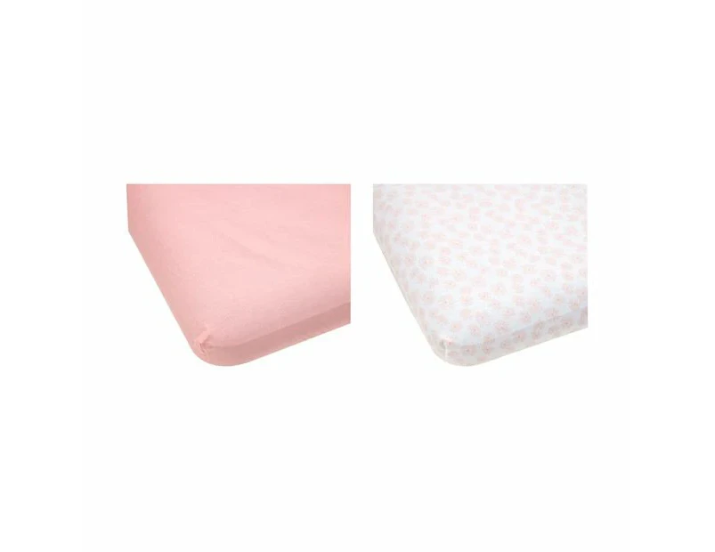 2 Pack Cotton Fitted Cot Sheets, Pink and Scribble Daisy - Anko