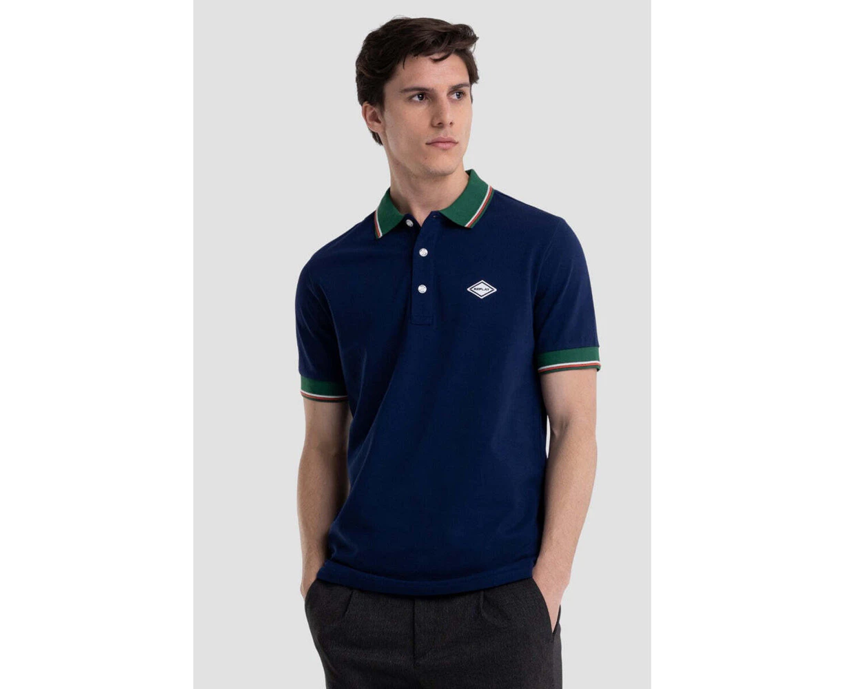 Replay Mens Pique Polo Shirt Stretch Piquet Navy