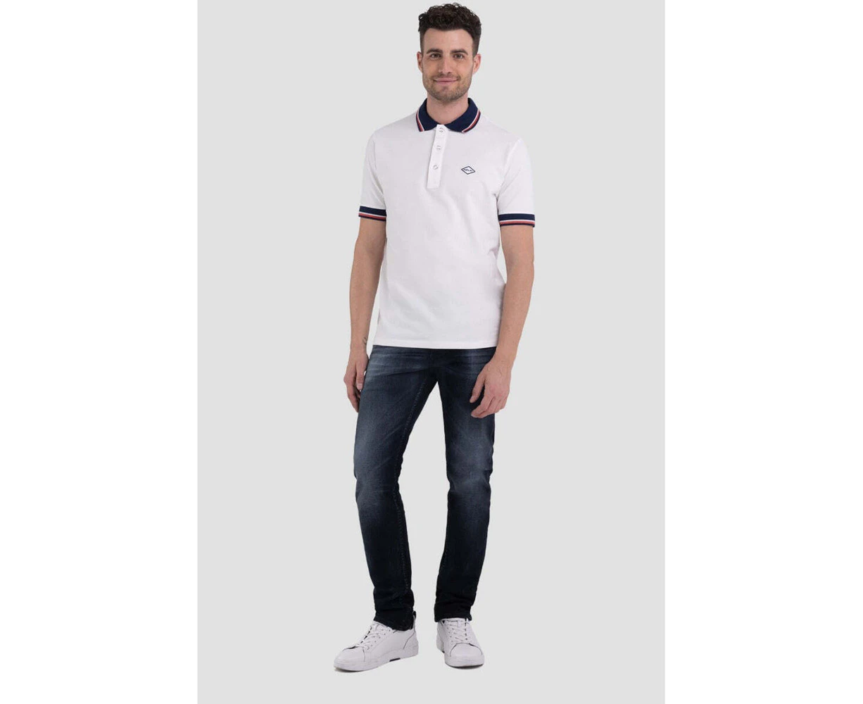 Replay Mens Pique Polo Shirt Stretch Piquet White