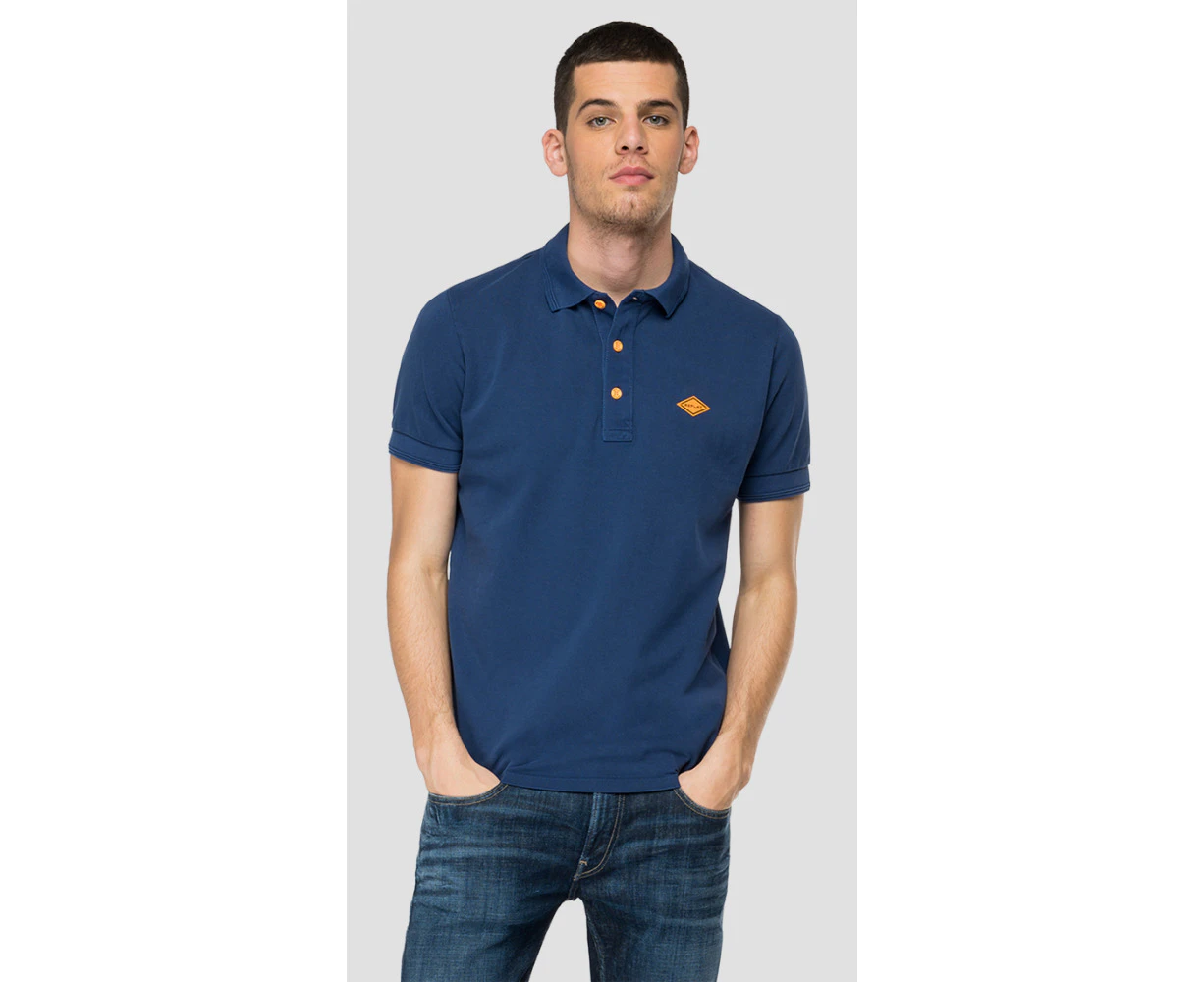 Replay Mens Pique Polo hirt Piquet Diamond Logo Blue