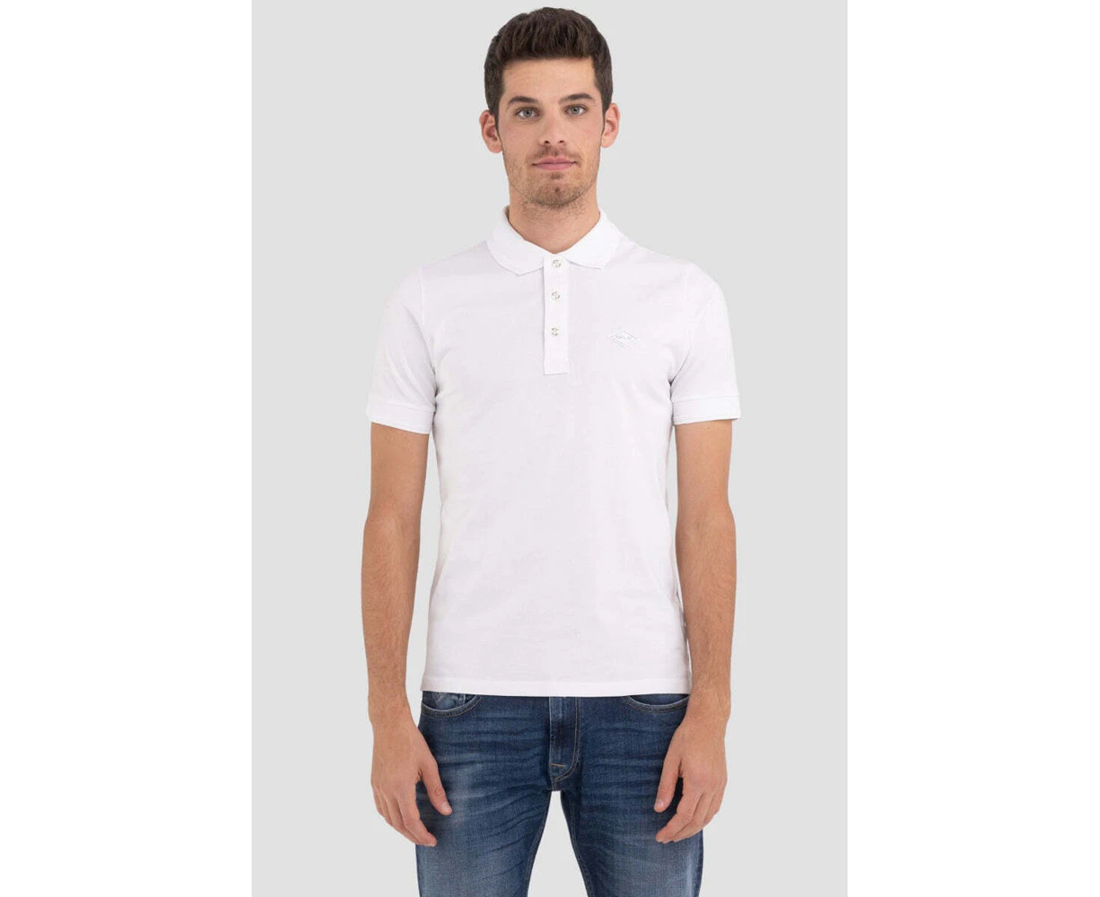 Replay Mens Solid-Coloured Jersey Polo Shirt White