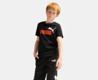 Puma Boys' Essentials 2 Colour Logo Tee / T-Shirt / Tshirt - Black/Redmazing/White