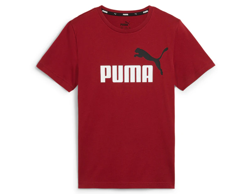 Puma Boys' Essentials 2 Colour Logo Tee / T-Shirt / Tshirt - Intense Red