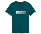 Puma Boys' Essentials 2 Colour Logo Tee / T-Shirt / Tshirt - Cold Green