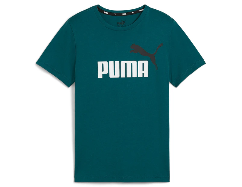 Puma Boys' Essentials 2 Colour Logo Tee / T-Shirt / Tshirt - Cold Green