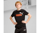 Puma Boys' Essentials 2 Colour Logo Tee / T-Shirt / Tshirt - Black/Redmazing/White