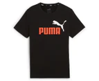 Puma Boys' Essentials 2 Colour Logo Tee / T-Shirt / Tshirt - Black/Redmazing/White