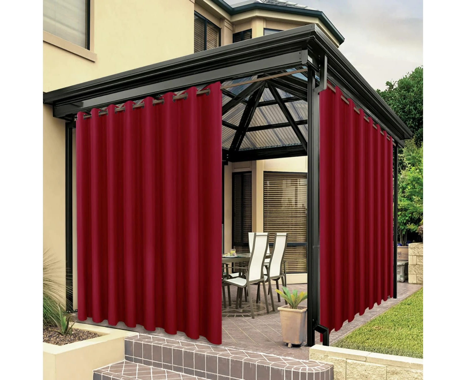 BONZER Extra Wide Waterproof Outdoor Curtains for Patio Heavy Privacy Sunlight Blocking Grommet Outside Curtains for Porch, Pergola, Gazebo, 1 Panel, 150W