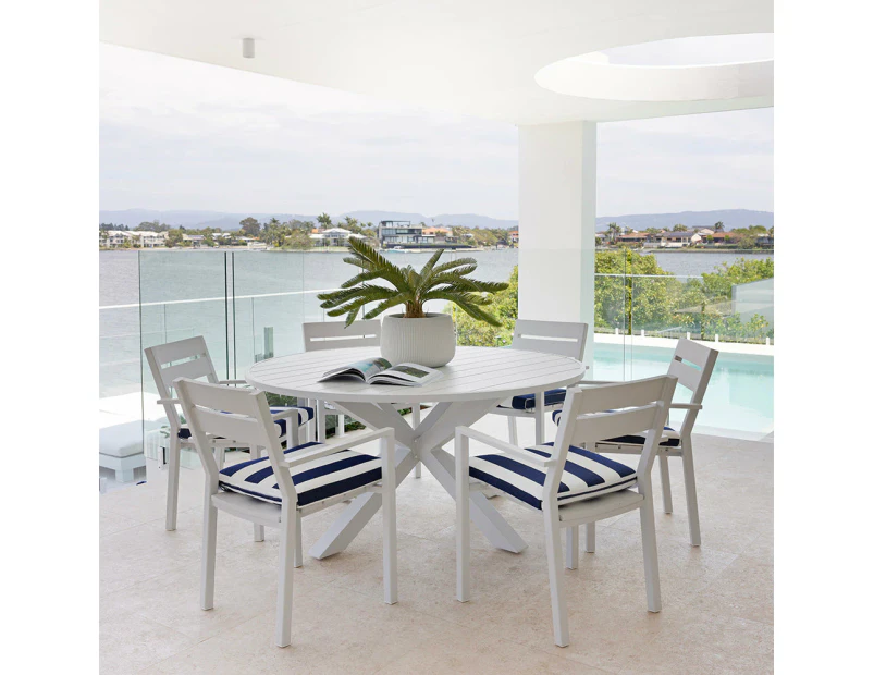 Houston Outdoor 1.5m Round Aluminium Dining Setting with 6 Santorini Chairs - Outdoor Aluminium Dining Settings - Charcoal