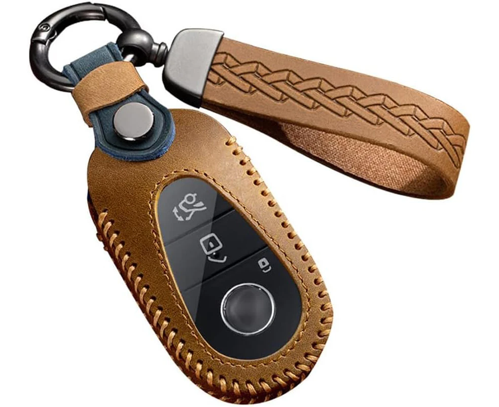 ontto Leather Car Key fob Cover fit for Mercedes C S Class W223 S300 S350 S400L S450 S450L C200 C260 2020-2022 Remote Key case Keychain Keyring Accessories