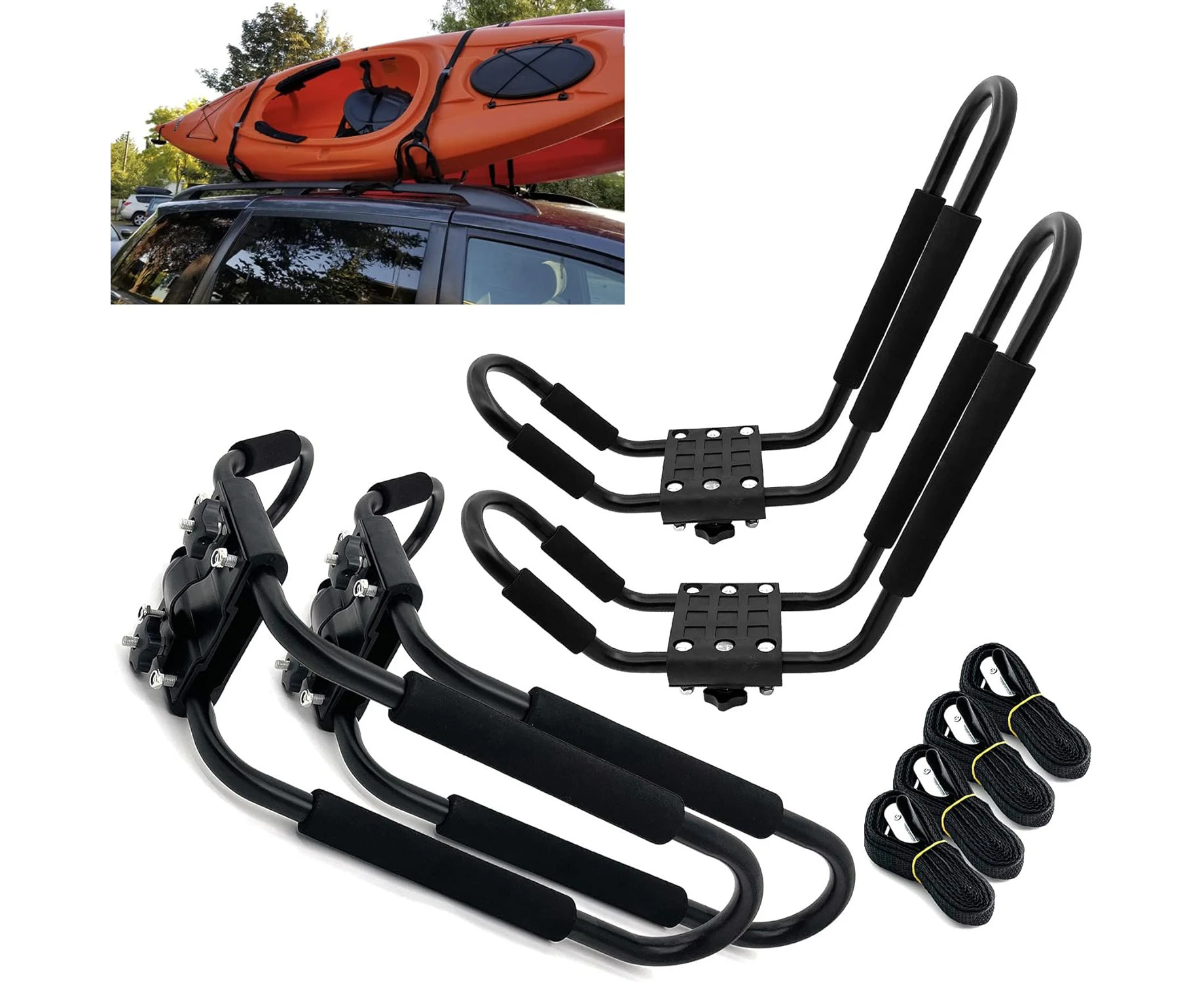 Taelakeni 2 Pairs Kayak Carrier Racks, Universal Cars Kayak Roof J Bar Rack