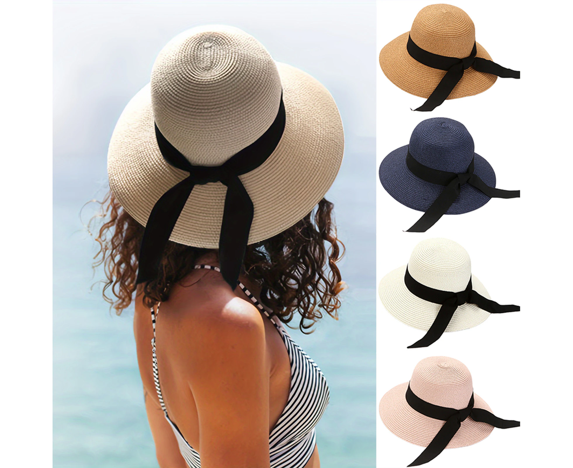 Women's Sun Visor Hats Wide Brim Straw Beach Hat Soft Sunscreen Comfortable Hat Summer Fashion Items