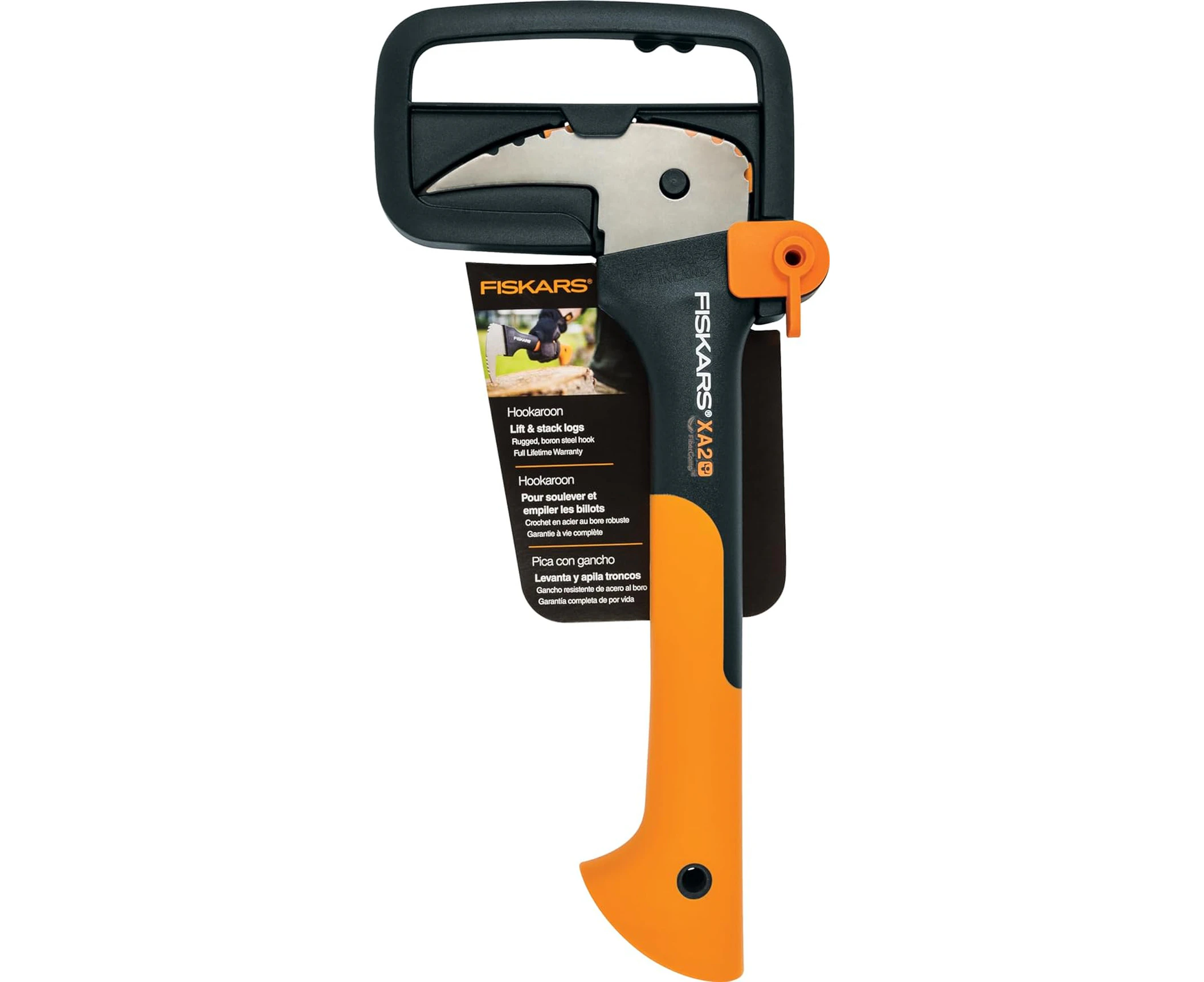 Fiskars 12" Hookaroon - Non-Slip Grip Handle with Pointed, Angled Blade - Landscaping Tool for Rotating, Dragging, Stacking Logs - Black/Orange