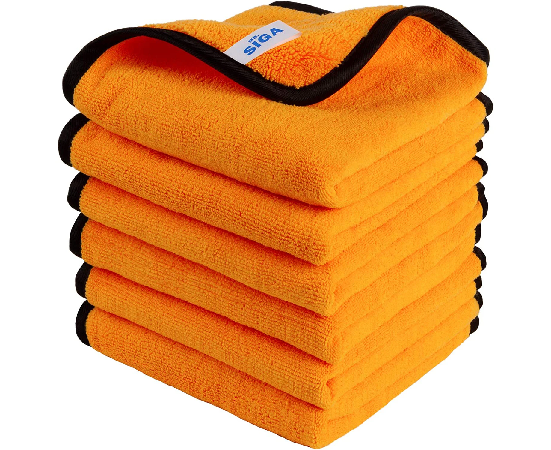 MR.SIGA Professional Premium Microfiber Towels for Household Cleaning, Dual-Sided Car Washing and Detailing Towels, Gold, 15.7 x 23.6 inch, 6 Pack