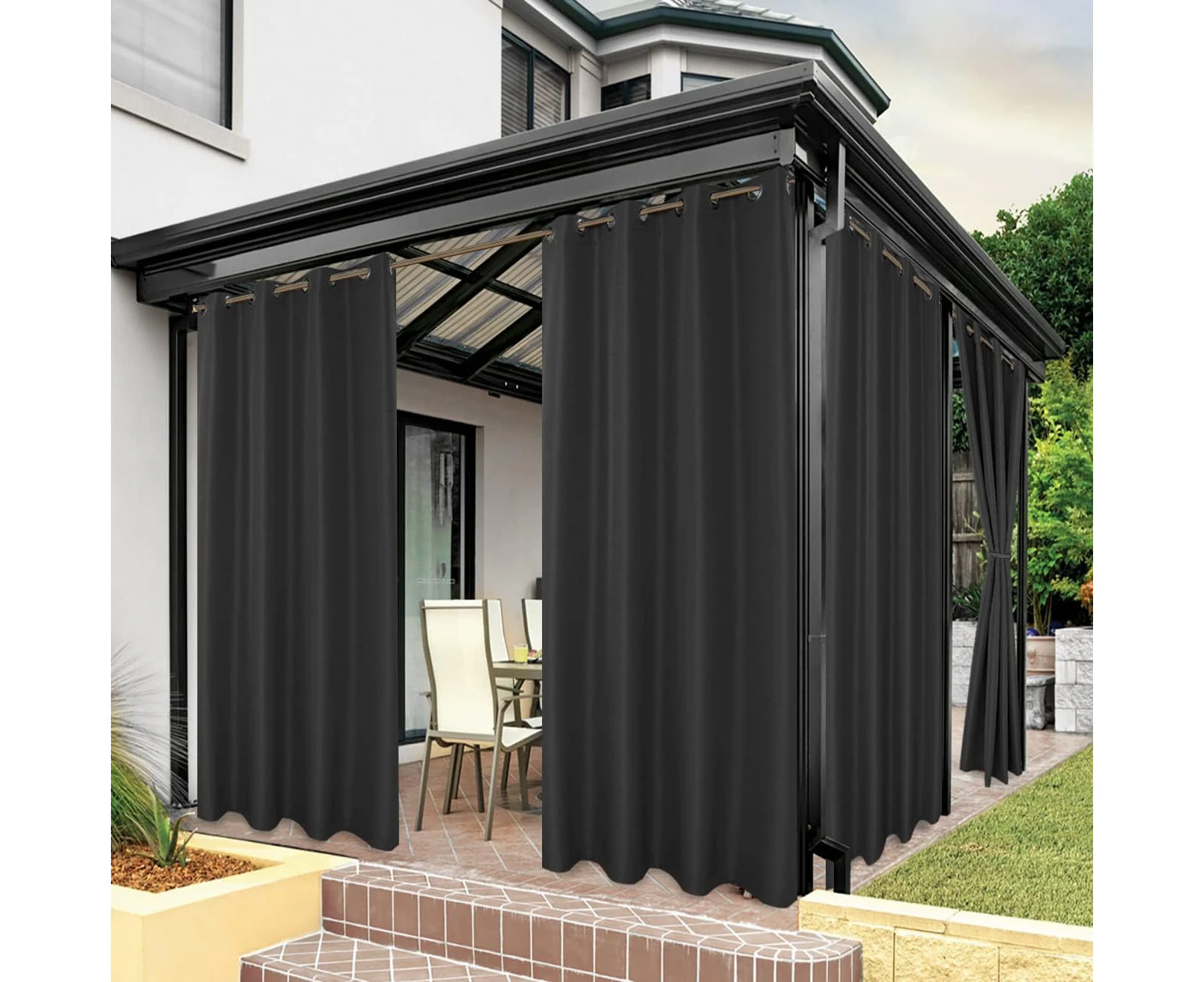 BONZER Outdoor Curtains for Patio Waterproof Thick Privacy Grommet Sunlight Blocking Outside Curtains for Porch Pergola Gazebo Deck, 1 Panel, 84W x 84L inc