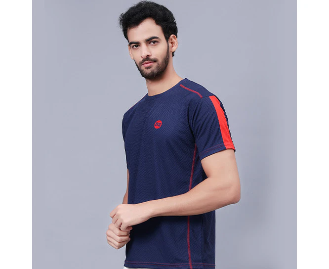 SS Wave Half Sleeves Cricket T-Shirts for Men's & Boy's |Navy Blue & Red|Size-Large