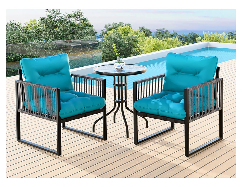 ALFORDSON Outdoor Patio Furniture Set Side Table Lounge Chairs Glass Armchair