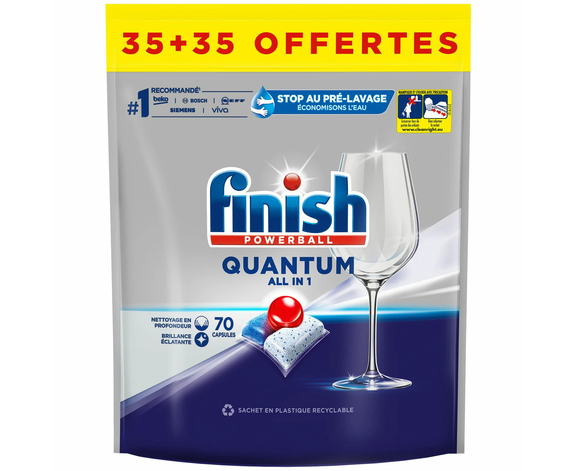 70pk Finish Powerball Quantum Regular All-In-One Dishwashing Tablets