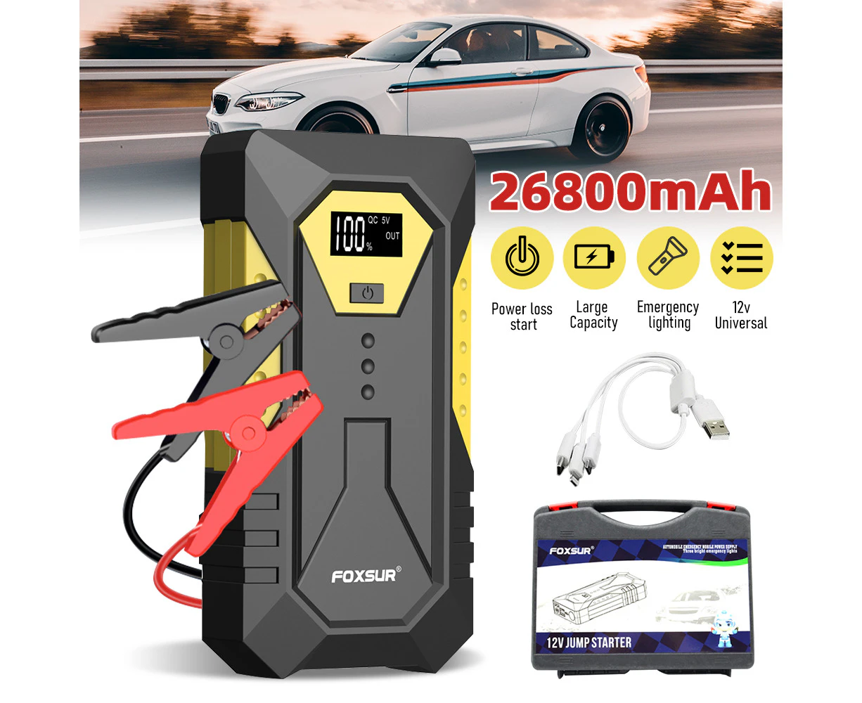 Portable Car Battery Charger Jump Starter 600Amp 26800mah Car Jump Starter 12V Pack Booster Charger Battery Outdoor Power Bank