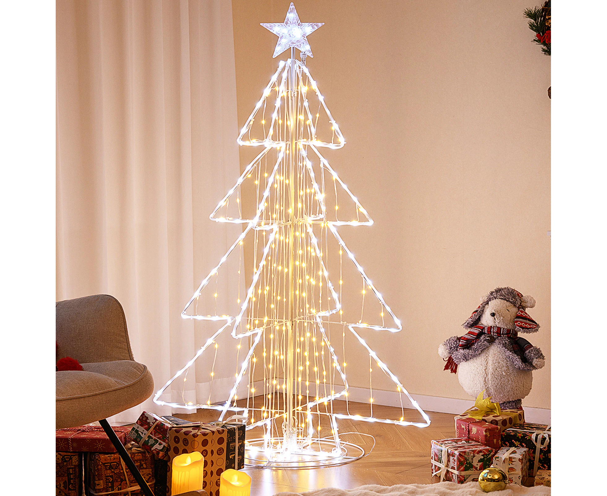 Costway Foldable Christmas Tree 454 Fairy LED Lights Pre-Lit Metal Frame Xmas Decoration Warm White