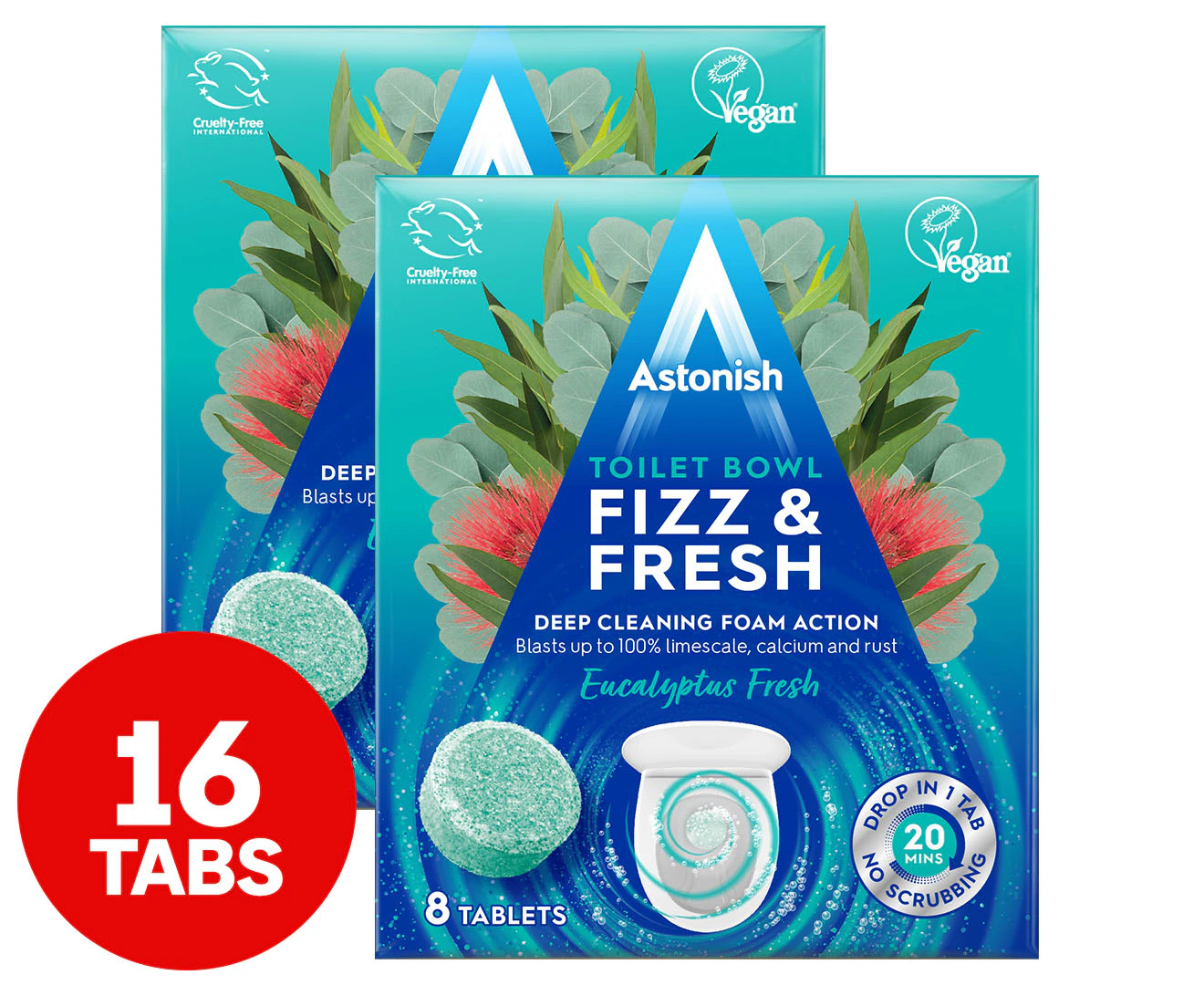 2 x 8pk Astonish Toilet Bowl Fizz & Fresh Tablets Eucalyptus Fresh