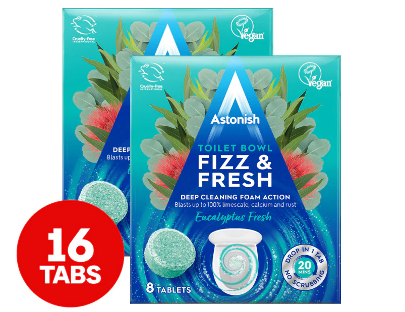 2 x 8pk Astonish Toilet Bowl Fizz & Fresh Tablets Eucalyptus Fresh