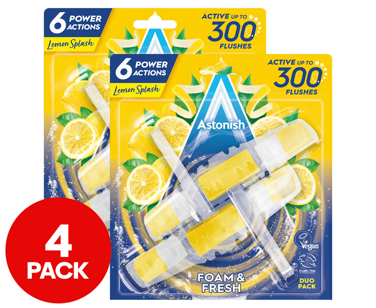 2 x 2pk Astonish Foam & Fresh Toilet Blocks Lemon Splash