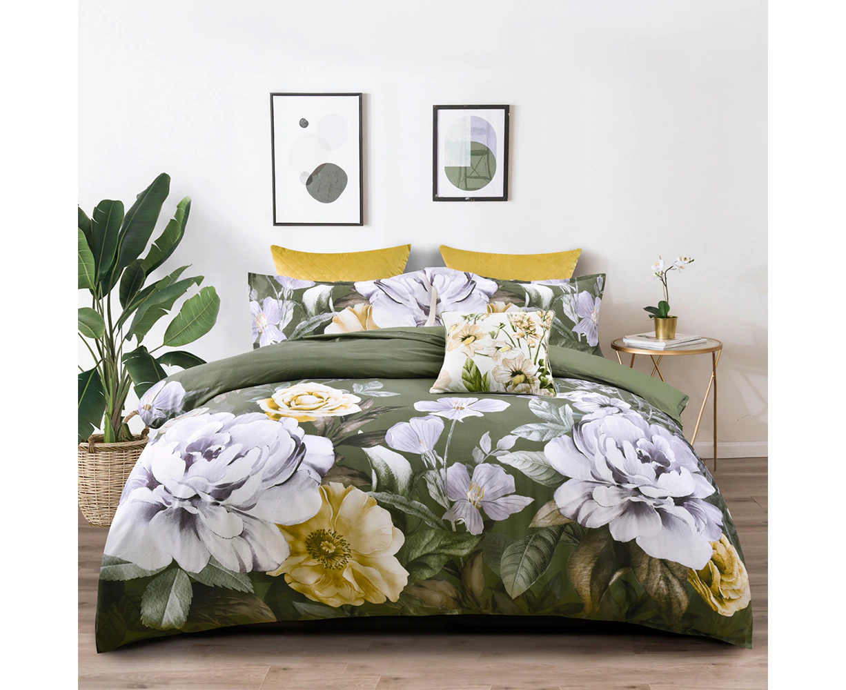 Bianca Makayla Quilt Cover Set w/ Pillowcase Home/Room Bedding Olive Double Bed