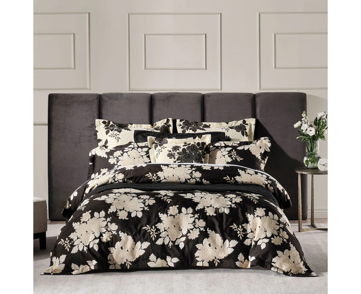 Grace by Linen House Donato Cotton Quilt Cover/Pillowcase Set Black