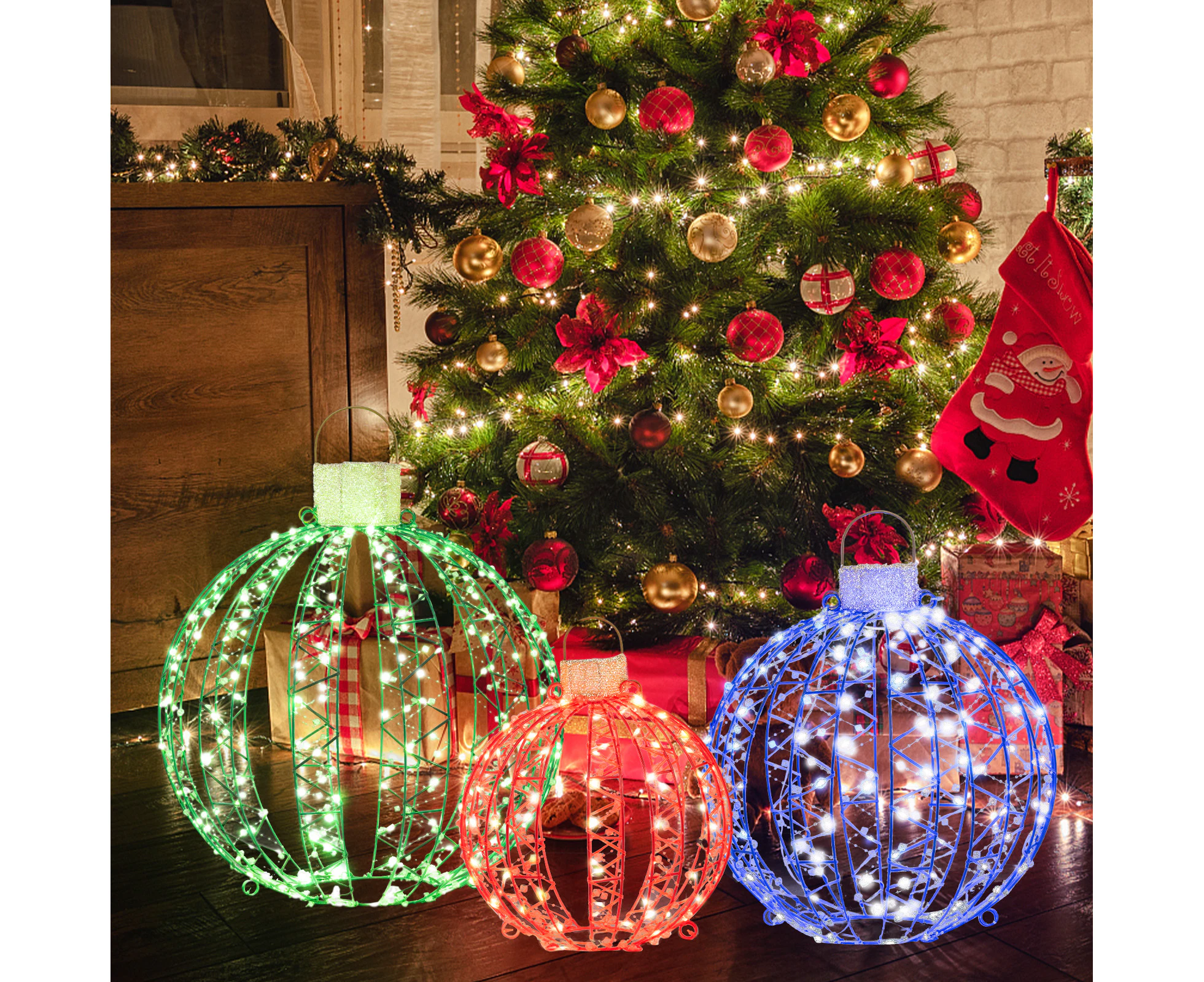 Costway Christmas 3pcs Lights Balls Lanterns Hanging Spheres Globe Outdoor LED Decoration Xmas Gift